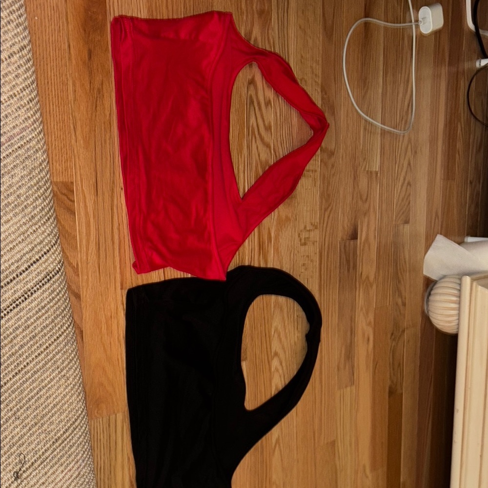 Red and Black Sleeveless Halter Tops